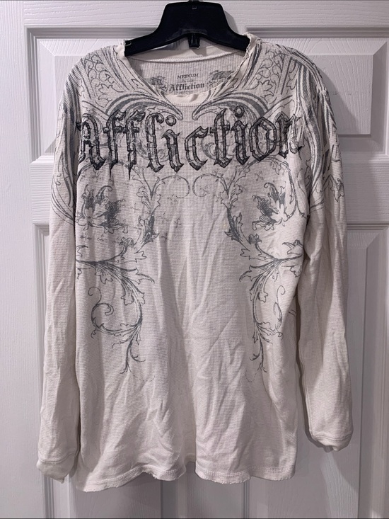Affliction Other - Affliction Long Sleeve Thermal Shirt in Off-White with Gray Graphic